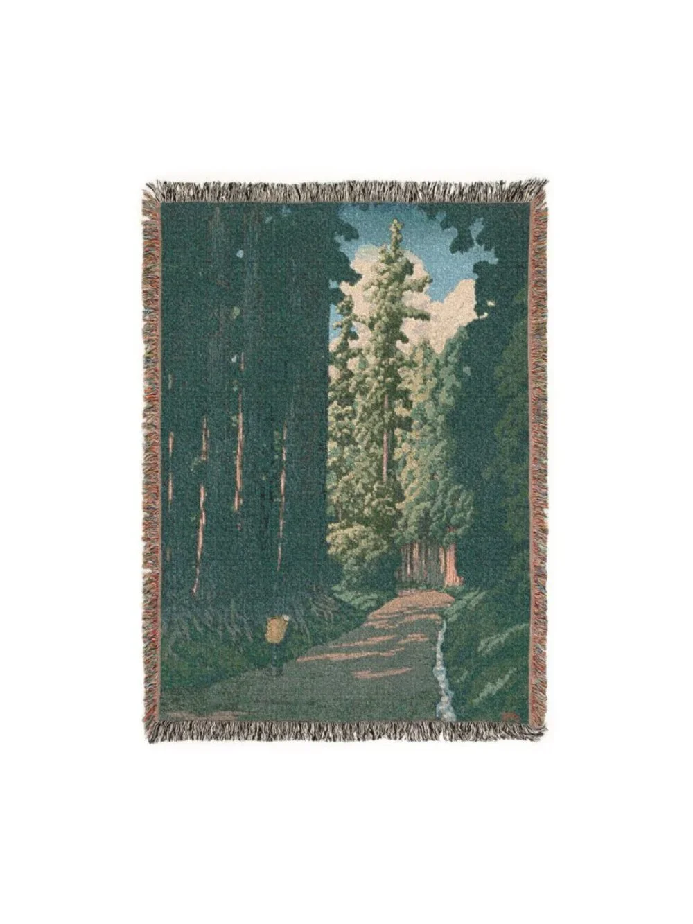 Vintage Green Japanese Landscape Woven Blanket – Nikko Kaido by Kawase Hasui